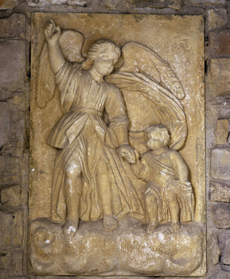 Guardian Angel with child, Ermita del Angel Custodio, Avellaneda, Sopuerta Valley, Spain, 2008. Creator: LTL.