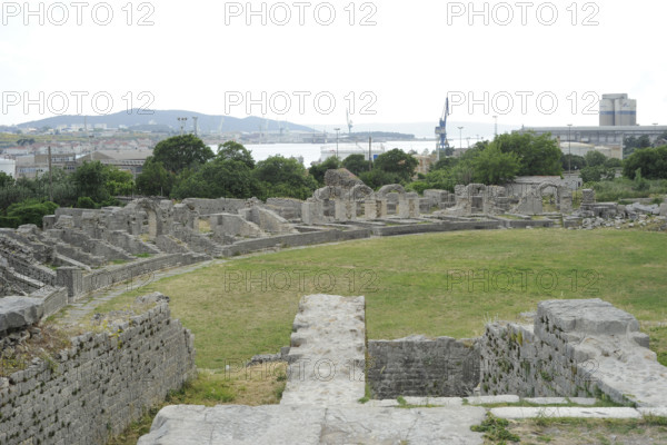 Partial view of the amphitheater ruins, ancient city of Salona, Solin, Croatia, 2018. Creator: Unknown.