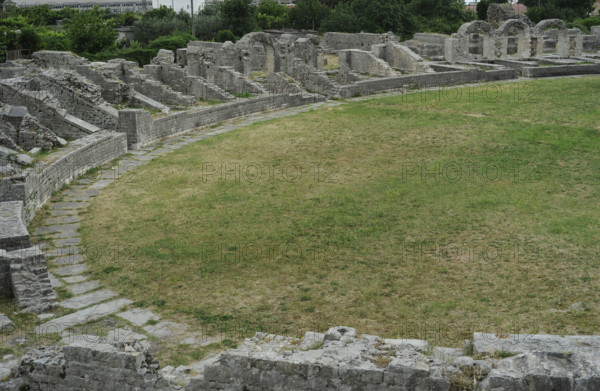 Partial view of the amphitheater ruins, ancient city of Salona, Solin, Croatia, 2018. Creator: Unknown.