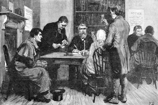 The State of Ireland: rent agent's office as it used to be - drinking his honour's health, 1881. Creator: William James Palmer.