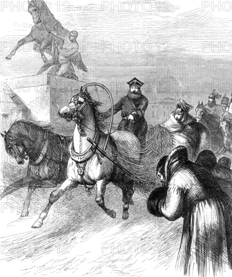 The late Emperor Alexander II. riding in a sledge through St. Petersburg, 1881. Creator: Unknown.