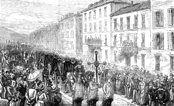 The Disaster at Nice: funeral passing through the Rue Cassini, 1881. Creator: Unknown.