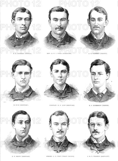 The Universities' Boat-Race: the Oxford crew, 1881.  Creator: Unknown.