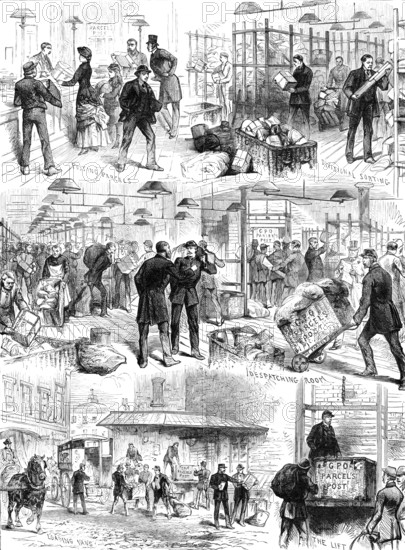 The Parcels Post - First Day: Sketches at the General Post Office, 1883. Creator: Unknown.