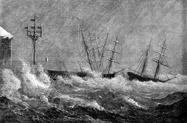 The Storm at Ryde, Tuesday, January 18: damage to the railway pier, 1881. Creator: Unknown.