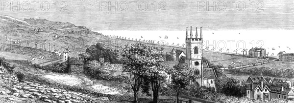 Improvements on the Kentish coast: view looking from Hythe eastward to Sandgate, 1881. Creator: W. G. Kemp.