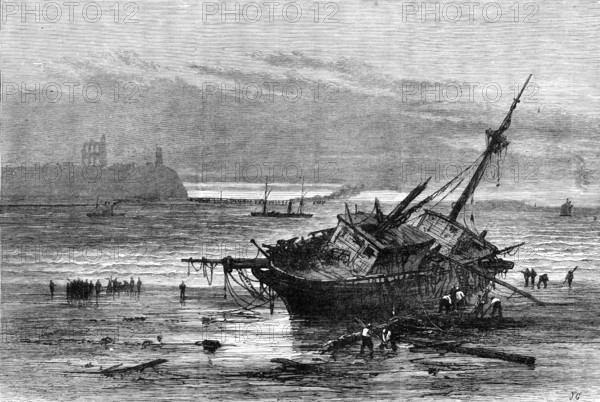 The Late Destructive Gale of Wind: sketch at the mouth of the Tyne - wreck of the Atlantic, 1881. Creator: Unknown.
