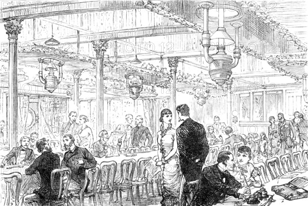 Departure of a Cunard steamer from Liverpool: the Saloon, 1881. Creator: Unknown.