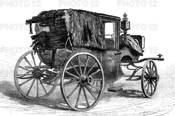 The Conspiracies in St. Petersburg: the late Emperor's carriage, shattered by the..bomb-shell, 1881. Creator: Unknown.