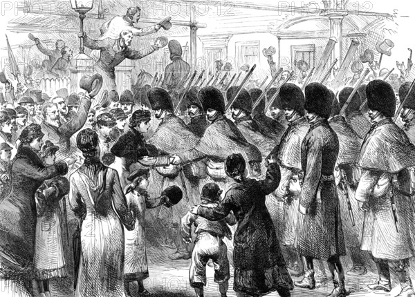 Departure of the Scots Guards from London for Ireland, 1881. Creator: Unknown.