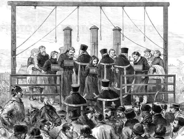 The Conspiracies in St. Petersburg: the Nihilists on the scaffold, 1881. Creator: Unknown.