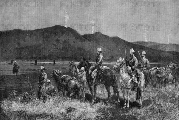 The French Expedition to Tunis: outpost of Chasseurs d'Afrique watching the signal fires..., 1881. Creator: Unknown.