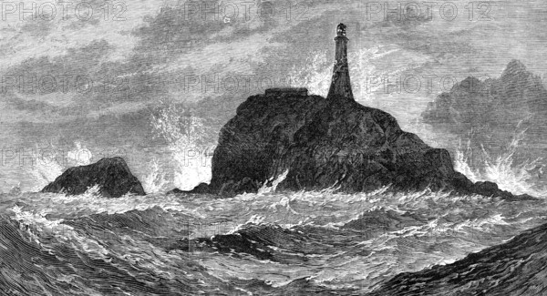 The Calf-Rock Lighthouse, Bantry Bay, destroyed by the late storm, 1881. Creator: Unknown.