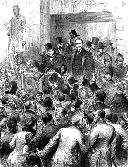 The Irish Land League Trials in Dublin; the traversers leaving the court, 1881. Creator: Unknown.