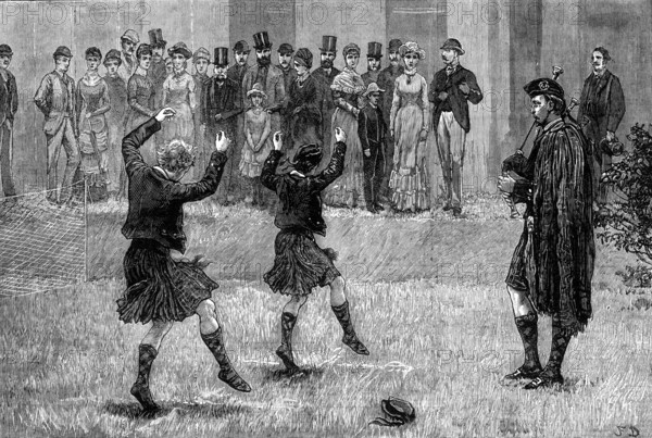 Sword dance of boys of the Royal Caledonian Asylum at Westbrook Park, Godalming, 1881. Creator: Unknown.
