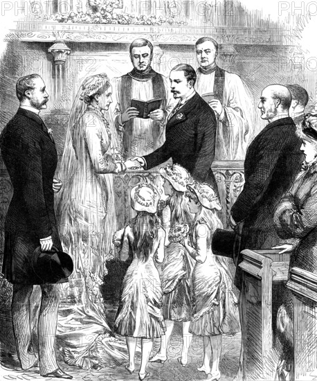 Marriage of Baroness Burdett-Coutts and Mr. W. Ashmead-Bartlett, on Saturday last, 1881. Creator: Unknown.