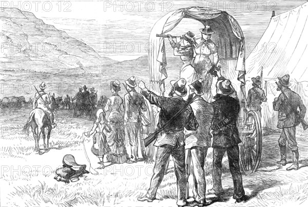 Transvaal War: Boers...waiting the arrival of Sir Evelyn Wood after the declaration of peace, 1881. Creator: C. R..