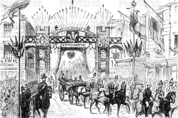 The Royal Visit to Swansea: the procession passing down High-Street, 1881. Creator: Unknown.