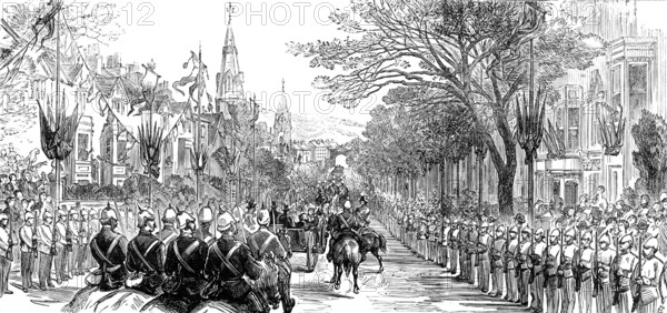 The Royal Visit to Swansea: the procession passing down Walter-Road, 1881. Creator: Unknown.