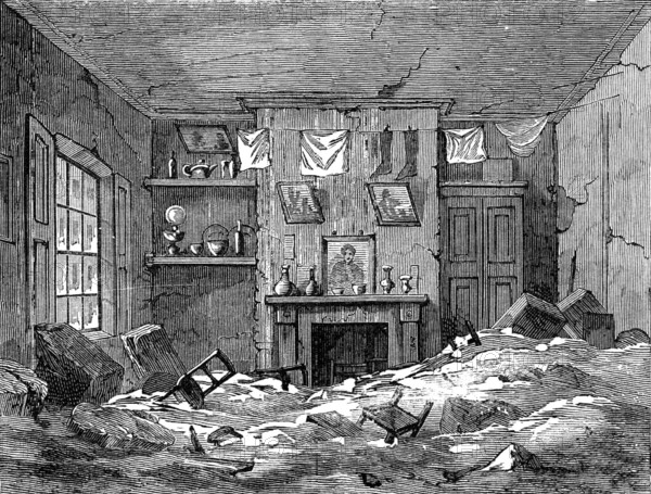 Effects of Flood at Lambeth during the Storm: room in Princes-Square, Lambeth, 1881. Creator: Unknown.