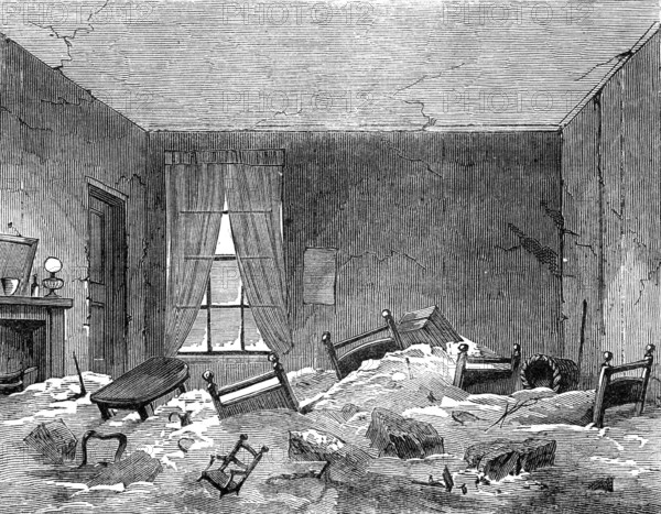 Effects of Flood at Lambeth during the Storm: room in Princes-Square, Lambeth, 1881. Creator: Unknown.