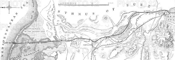 Plan of the Suez Canal, from the Mediterranean to the Red Sea, 1883. Creator: Unknown.