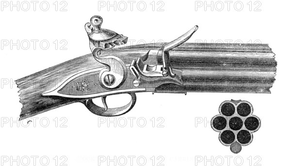 Nock's seven-barrelled carbine, 1807, (1881). Creator: Unknown.