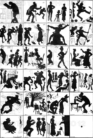 Six shadow charades drawn by H. Furniss - the answers next week, 1881. Creator: Unknown.