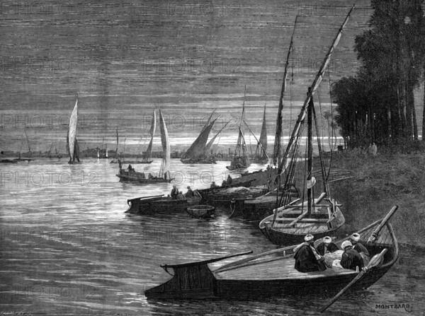 Sketches in Cairo: the harbour of Boulak, 1883. Creator: Eugène Froment.