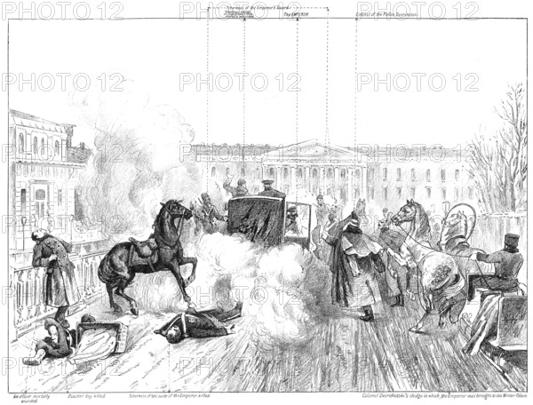 Assassination of Alexander II.: sketch showing exactly how the Emperor was attacked, 1881. Creator: Unknown.