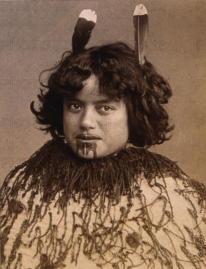 New Zealand: a Maori woman, 19th century. Creator: Pulman Photo.
