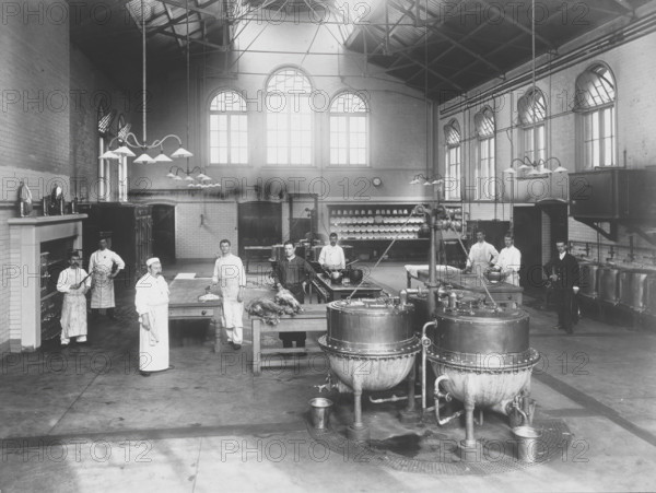 Claybury Asylum, Woodford, Essex: a kitchen, [1893?]. Creator: London & County Photographic Co.