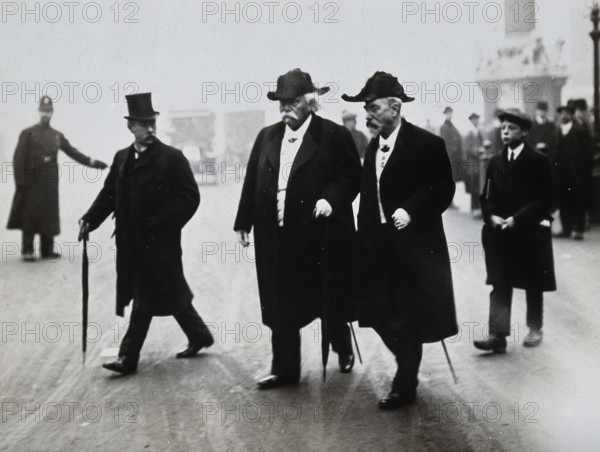 Jean Baptiste Auguste Chauveau and Gabriel Lippmann at the funeral of Joseph Lister, 1912. Creator: Topical Press Agency.
