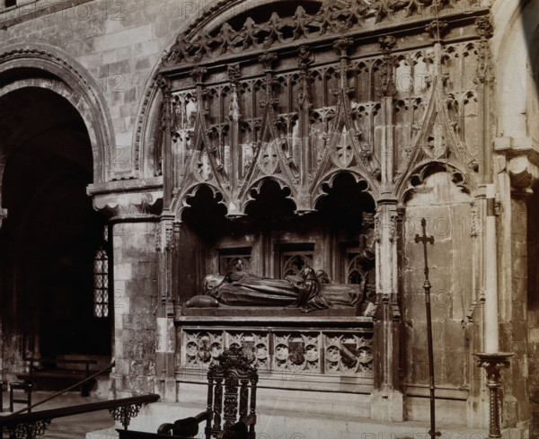 The church of St  Bartholomew the Great: interior view showing Rahere's monument, c1900s. Creator: Rev CF Fison.