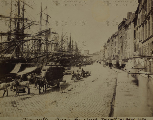 Street along the waterfront, Marseille Old Port, between 1870-1890. Creator: Unknown.