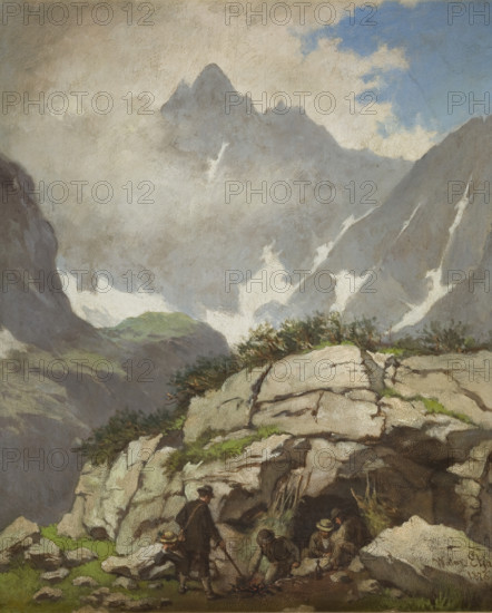 Rock Refuge of Reverend Stolarczyk in the Tatra Mountains, 1876. Creator: Walery Eljasz Radzikowski.