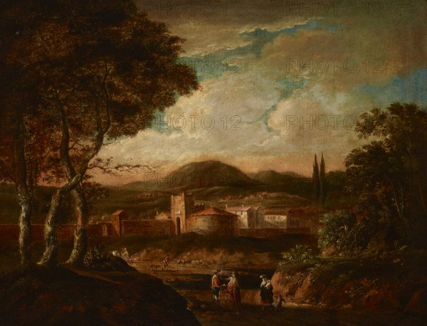 Italian Landscape with City Walls, 1st half of 18th century. Creator: Unknown.