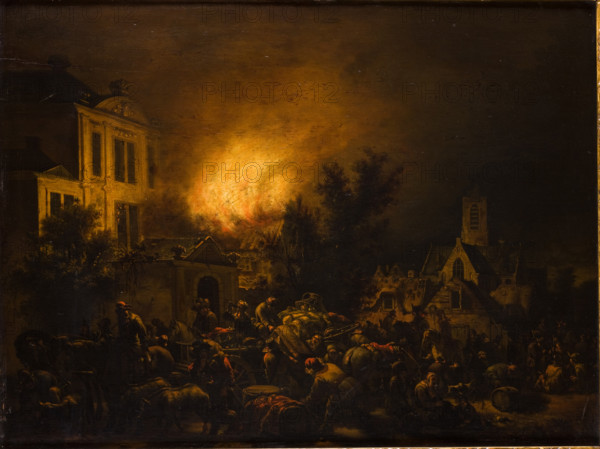 Fire in the City-Palace in the Fire, between 1654-1664. Creator: Egbert van der Poel.
