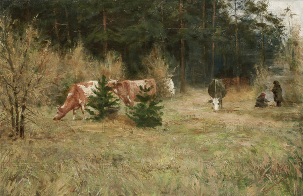 Cows near a Forest, c1900. Creator: Maria Chmielowska.