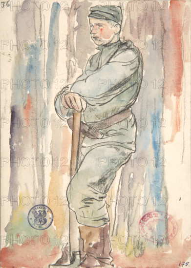 Soldier of the Polish Legions Digging Trenches, March-April 1916. Creator: Leopold Gottlieb.