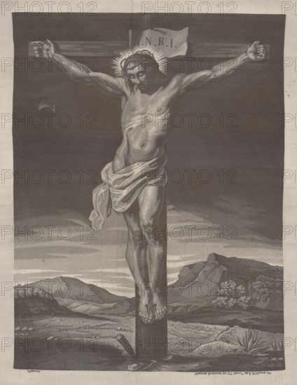 Woven picture-Christ on the Cross, 1st half of 19th century. Creator: Bonnart et Cie Verzier.