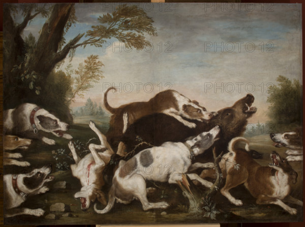 Hunting Scene (Dogs Attacking Wild Boar), 1st quarter of 18th century. Creator: Joseph Anton Harzath.
