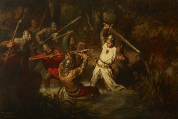 Emperor Rudolf I in the Battle of Marchfeld, 1860. Creator: Leopold Loeffler.