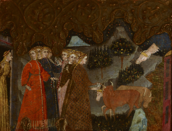 Mythological Scene (Abduction of Europe?)-Fragment of a Cassone, end of 14th century. Creator: Master of Charles of Durazzo.