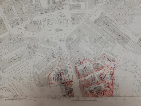 Plan of buildings in Whitehall, Westminster, London, 1874. Creator: Tom Higgs.