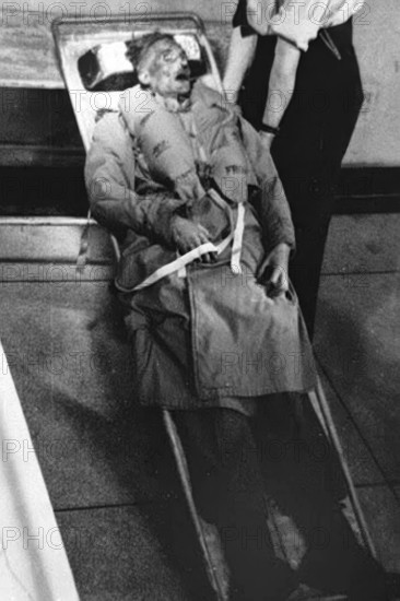 Operation 'Mincemeat'; body on a stretcher, World War II, 1943. Creator: Unknown.
