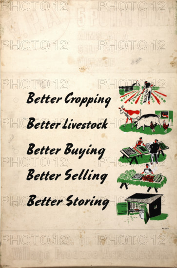 'V.P.A. 5 Point Plan aims at a self-supporting village...', WWII poster, between 1939 and 1946. Creators: Central Office of Information, Xenia.