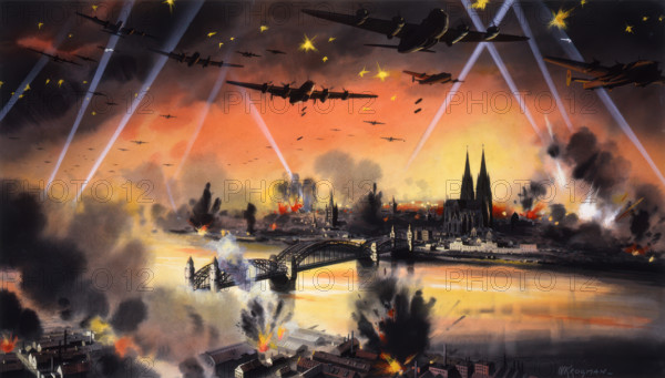 War In The Air - mass bomber raid on Cologne by the Britis, World War II, c1939-c1945. Creator: William Krogman.