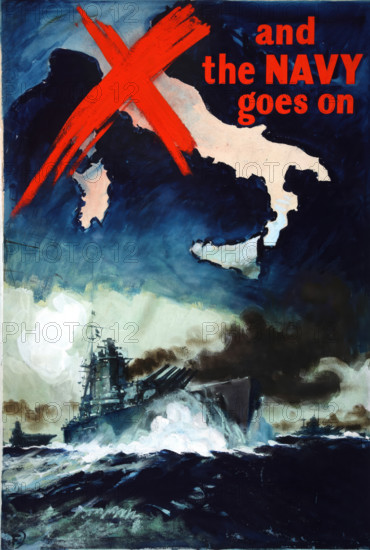 'And the Navy Goes on', British propaganda poster, World War II, c1943. Creator: Harold Forster.