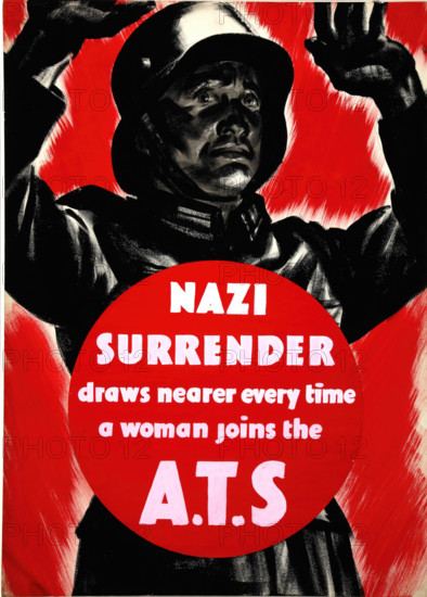 'Nazi surrender draws nearer every time a woman joins the A.T.S', WWII poster, between 1939 & 1946. Creators: Central Office of Information, Unknown.